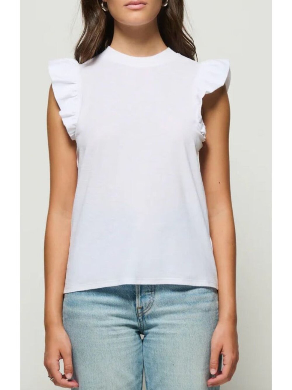NWT NATION LTD Paulette Tank Top Ruffled White Cotton Size Small